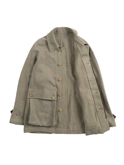 WASHED LINEN TWILL BLOUSON ｜GREIGE