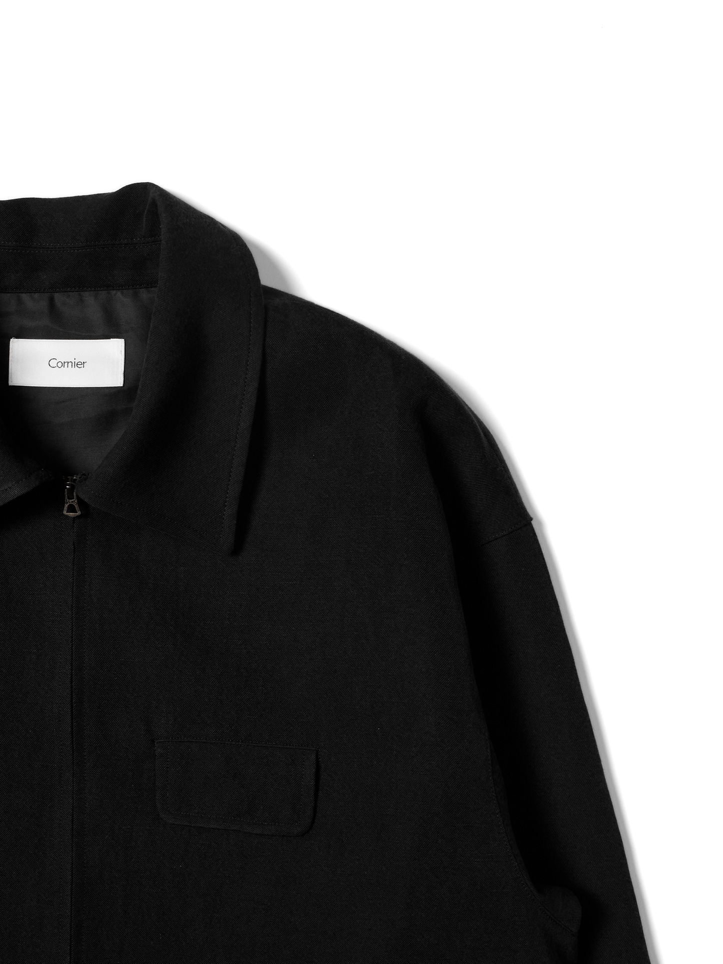 SILK/LINEN FADED GABARDINE ZIP BLOUSON｜BLACK