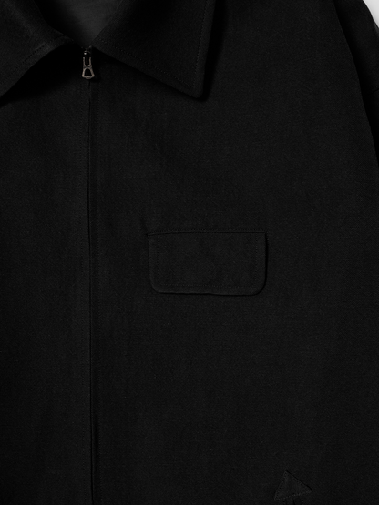 SILK/LINEN FADED GABARDINE ZIP BLOUSON｜BLACK