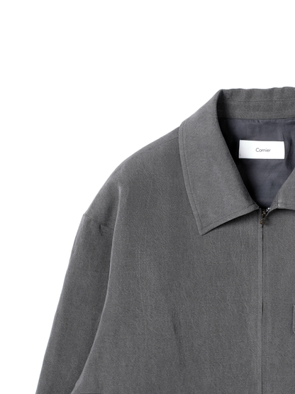 SILK/LINEN FADED GABARDINE ZIP BLOUSON｜HAZE GRAY