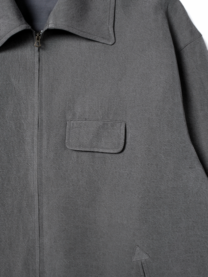 SILK/LINEN FADED GABARDINE ZIP BLOUSON｜HAZE GRAY