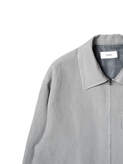 SILK/LINEN FADED GABARDINE ZIP BLOUSON｜ICE GRAY