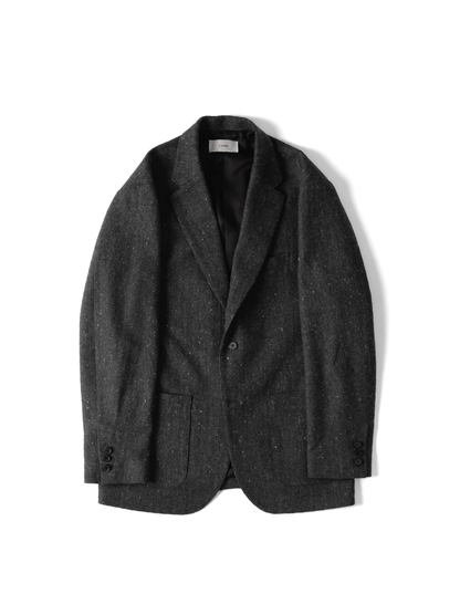 SHETLAND WOOL MIX TWEED JACKET｜BLACK MIX