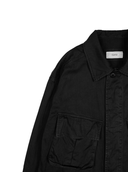 GARMENT DYED FINX COTTON HBT FATIGUE JKT｜BLACK