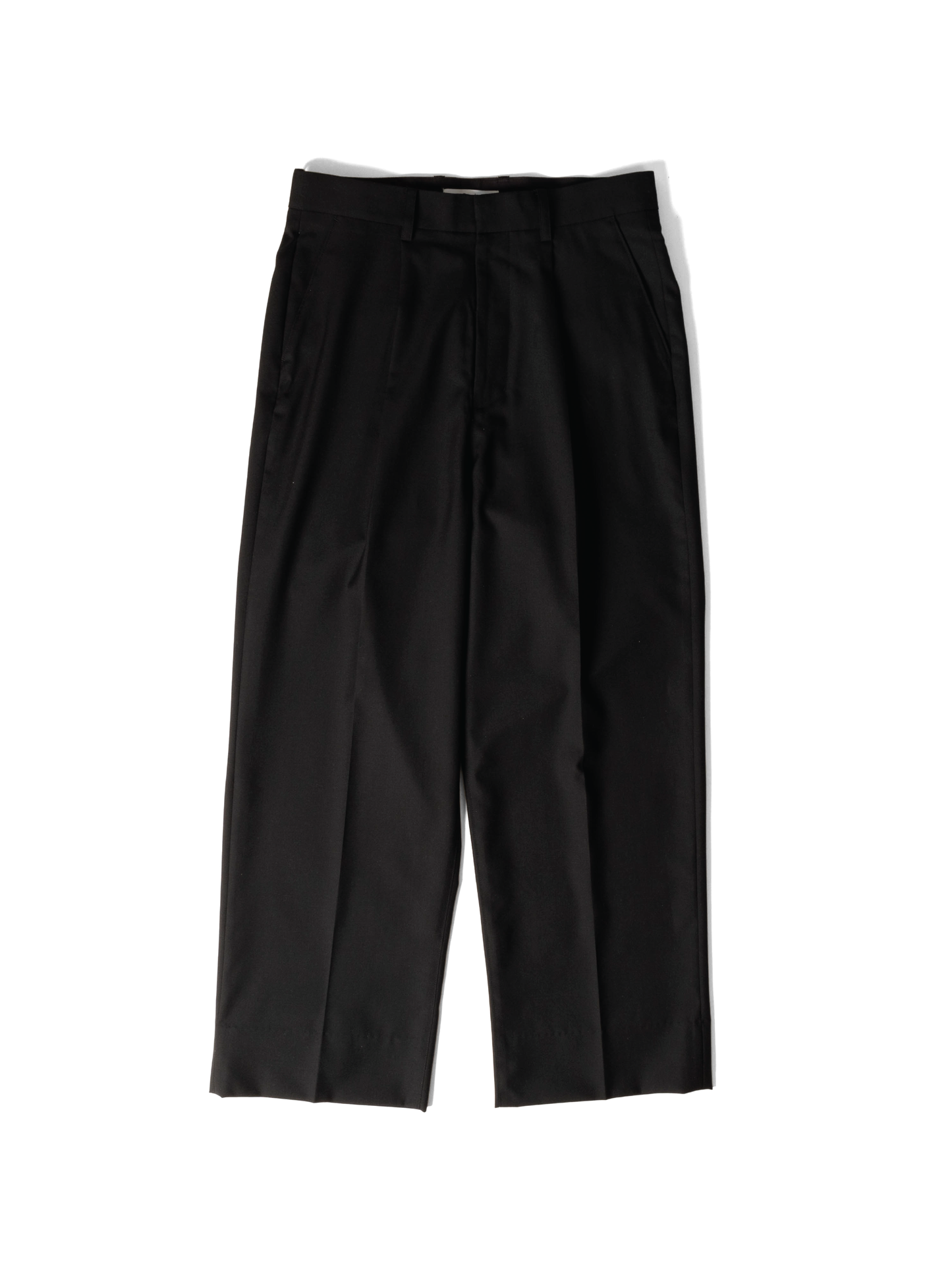 Super130's WORSTED WOOL WIDE SLACKS｜BLACK