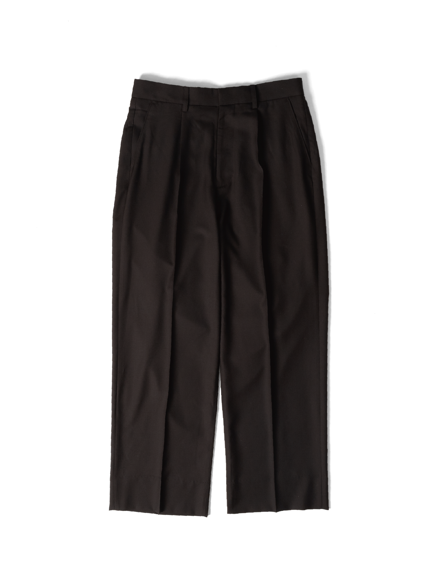 Super130's WORSTED WOOL WIDE SLACKS｜DARK BROWN