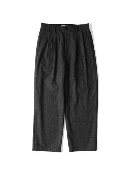 SHETLAND WOOL MIX TWEED WIDE PANTS｜BLACK MIX