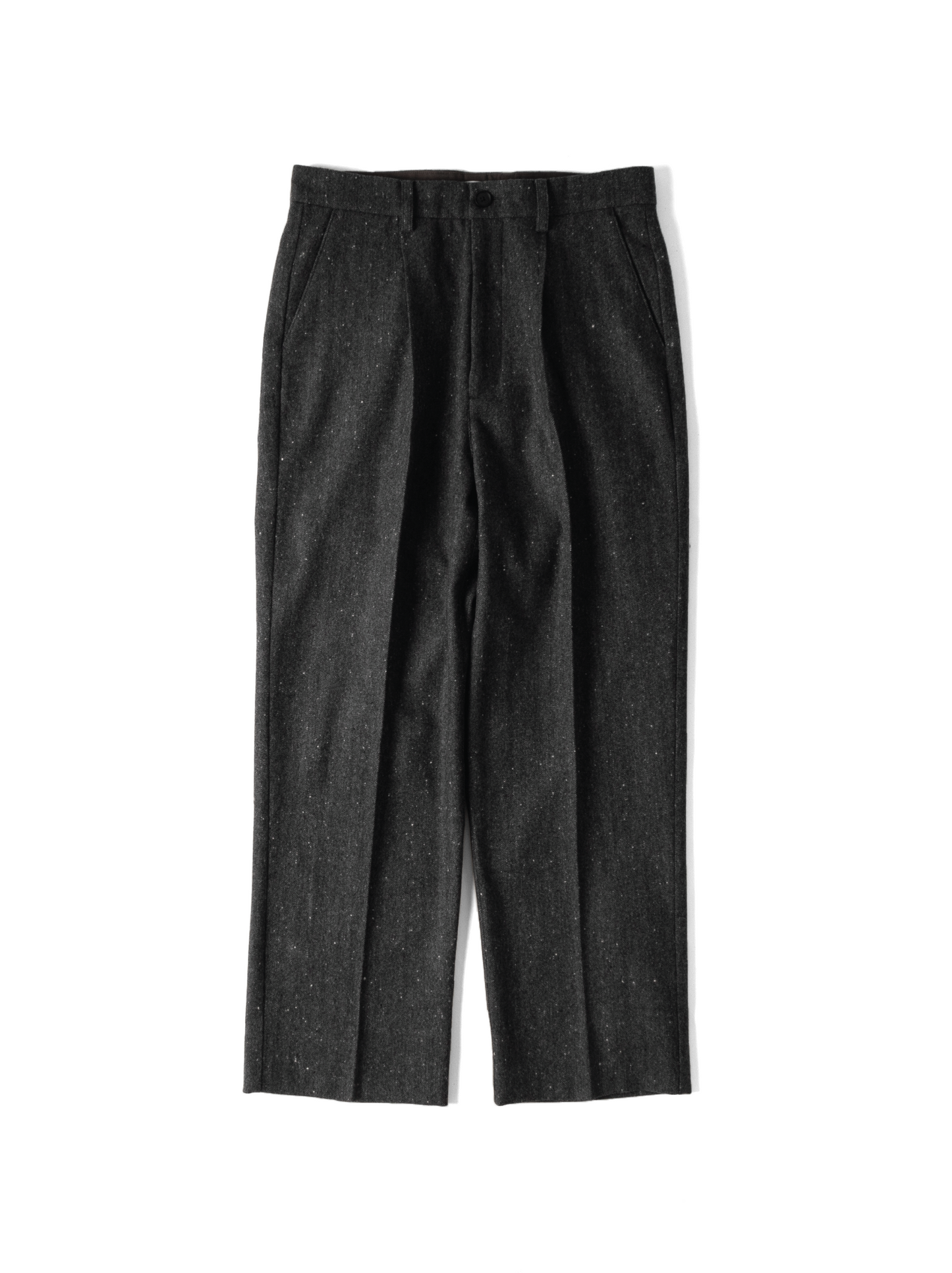 SHETLAND WOOL MIX TWEED SLACKS｜BLACK MIX