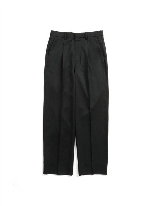 Super130's WORSTED WOOL LIGHT GABARDINE SLACKS｜BLACK