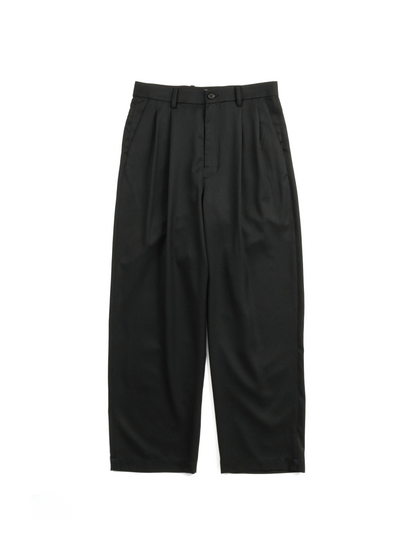 Super130's WORSTED WOOL LIGHT GABARDINE WIDE PANTS｜BLACK