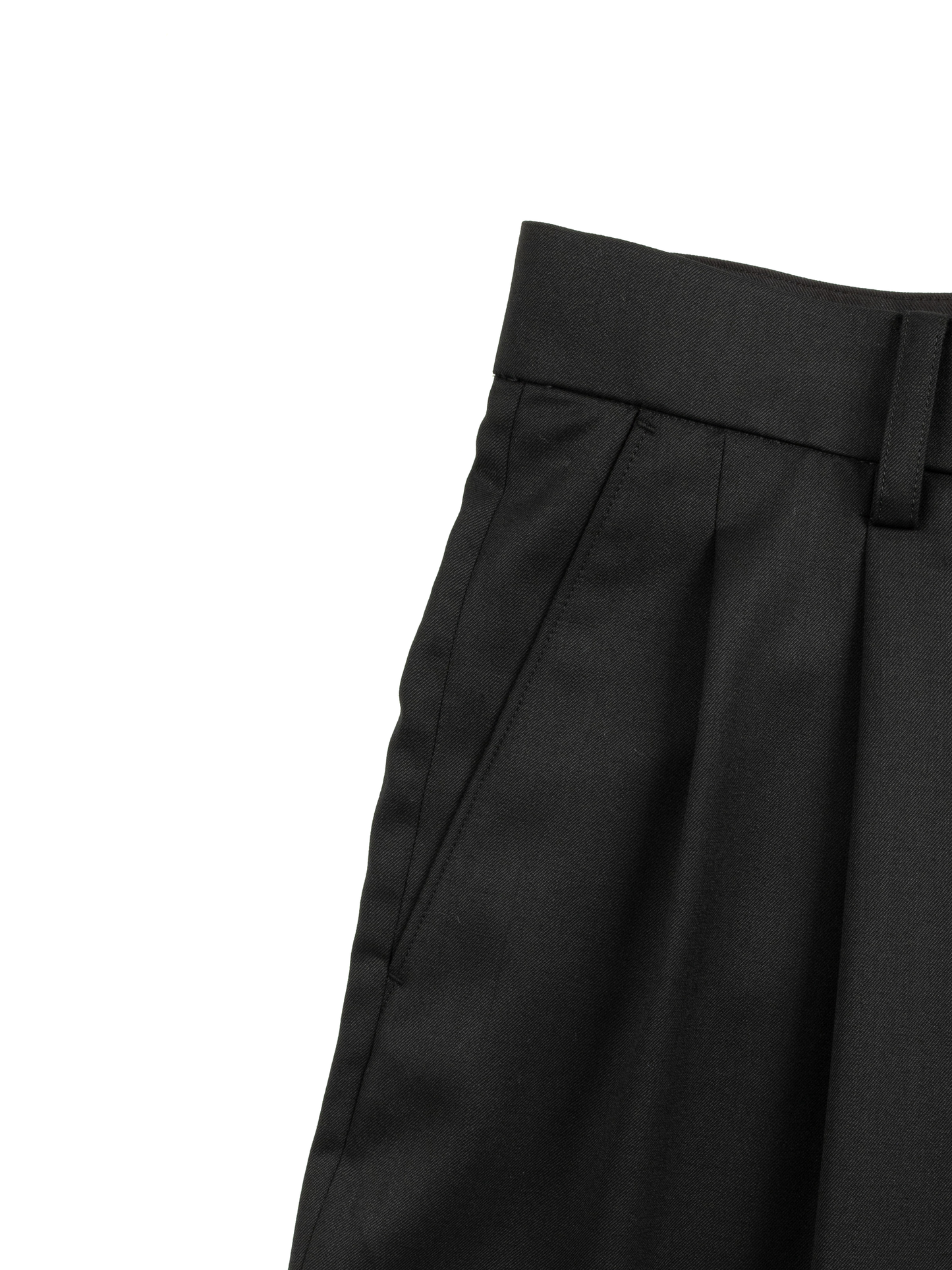 Super130's WORSTED WOOL LIGHT GABARDINE WIDE PANTS｜BLACK