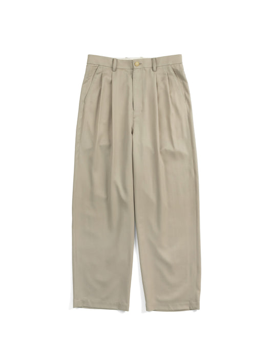 Super130's WORSTED WOOL LIGHT GABARDINE WIDE PANTS｜DUSTY BEIGE