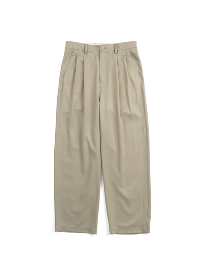 Super130's WORSTED WOOL LIGHT GABARDINE WIDE PANTS｜DUSTY BEIGE