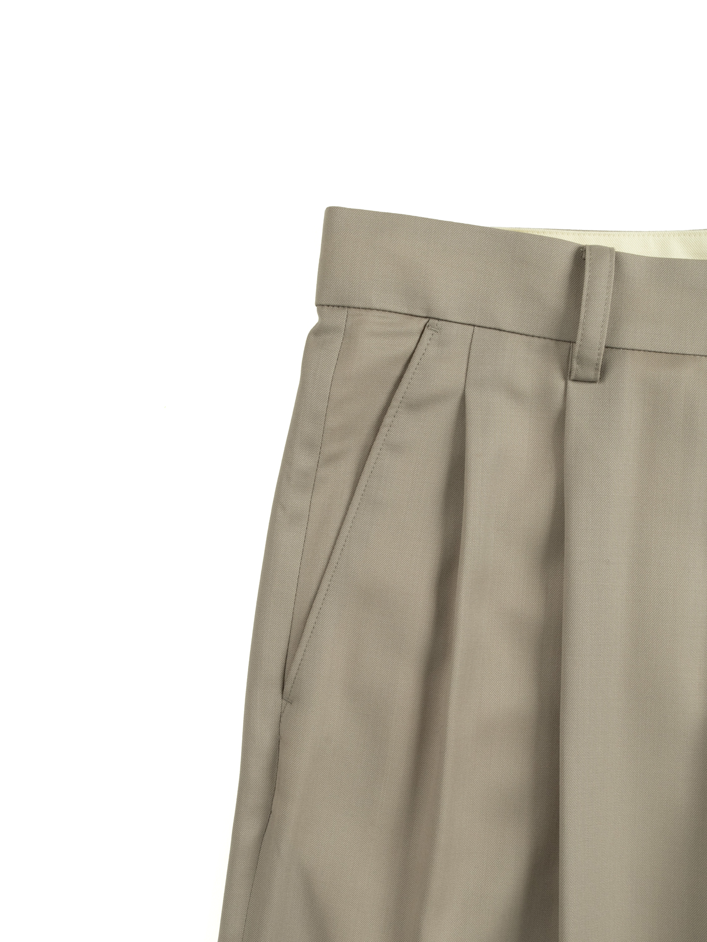 Super130's WORSTED WOOL LIGHT GABARDINE WIDE PANTS｜DUSTY BEIGE