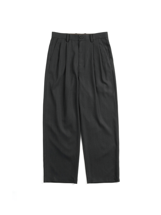 Super130's WORSTED WOOL LIGHT GABARDINE WIDE PANTS｜TOP CHARCOAL