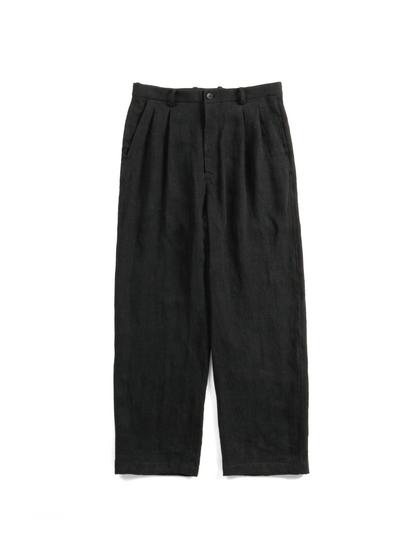 パンツ 2tuck black linen slacks pants WASHED LINEN TWILL 2-TUCK PANTS|BLACK – Cornier