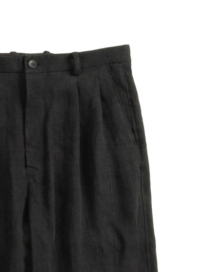 WASHED LINEN TWILL 2-TUCK PANTS｜BLACK