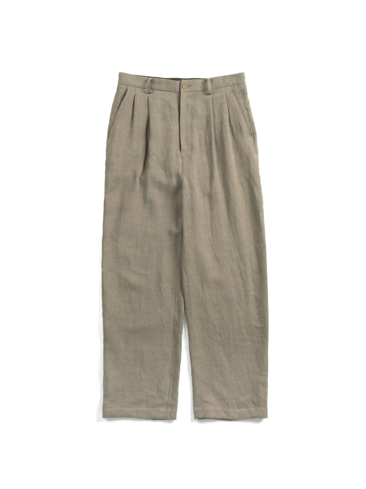 WASHED LINEN TWILL 2-TUCK PANTS｜GREIGE – Cornier