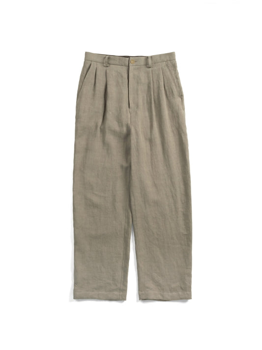 WASHED LINEN TWILL 2-TUCK PANTS｜GREIGE