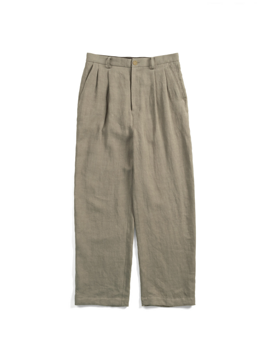 WASHED LINEN TWILL 2-TUCK PANTS｜GREIGE