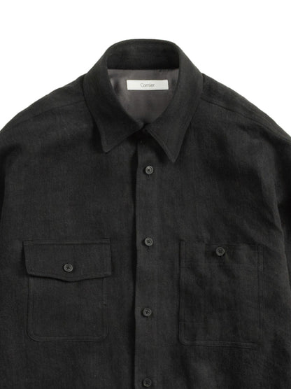 WASHED LINEN TWILL WORK SHIRTS｜BLACK