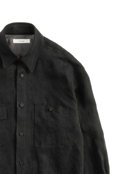 WASHED LINEN TWILL WORK SHIRTS｜BLACK