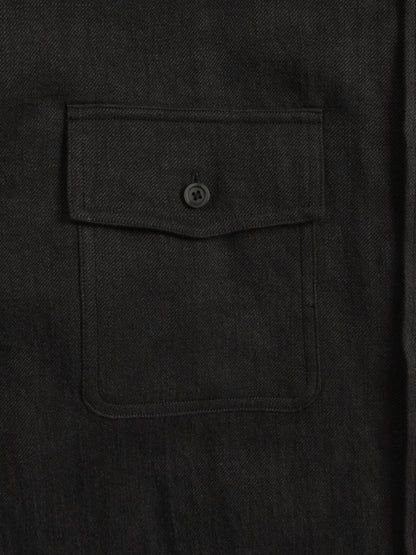 WASHED LINEN TWILL WORK SHIRTS｜BLACK