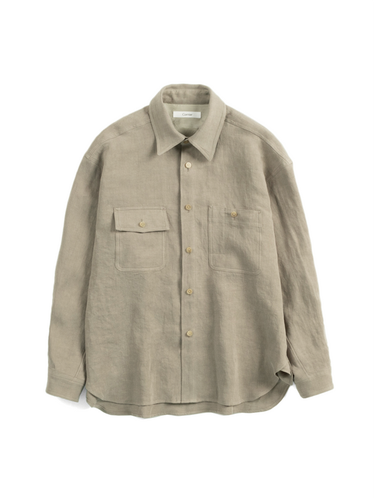 WASHED LINEN TWILL WORK SHIRTS｜GREIGE