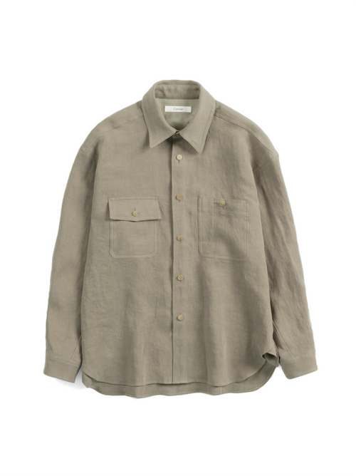 WASHED LINEN TWILL WORK SHIRTS｜GREIGE