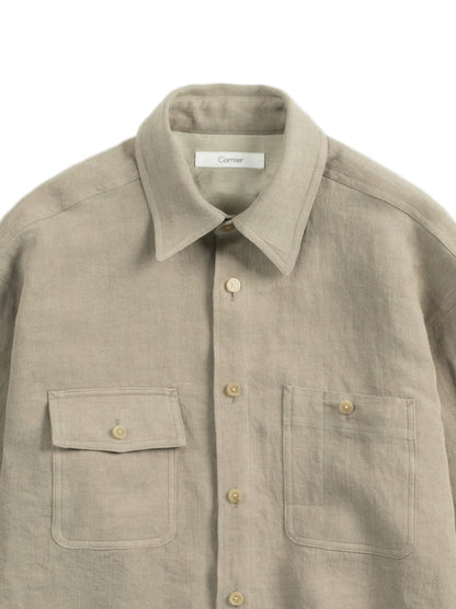 WASHED LINEN TWILL WORK SHIRTS｜GREIGE