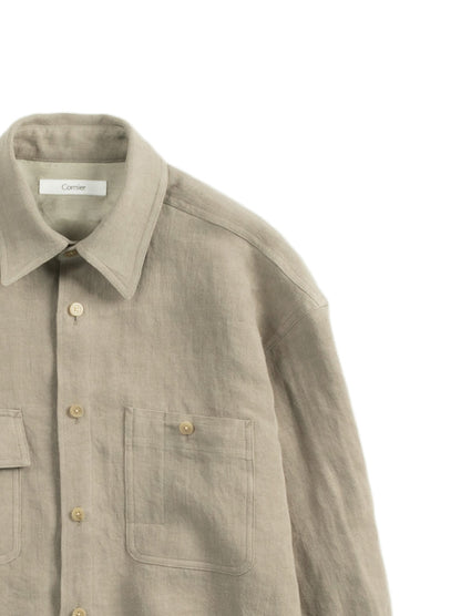 WASHED LINEN TWILL WORK SHIRTS｜GREIGE