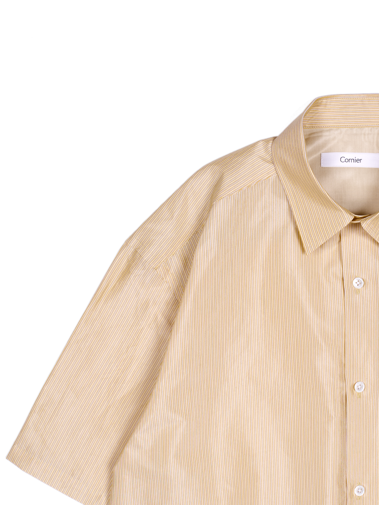 RAW SILK/GIZA STRIPE HALF SLEEVE BIG SHIRTS｜YELLOW