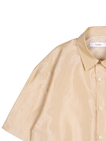 RAW SILK/GIZA STRIPE HALF SLEEVE BIG SHIRTS｜YELLOW