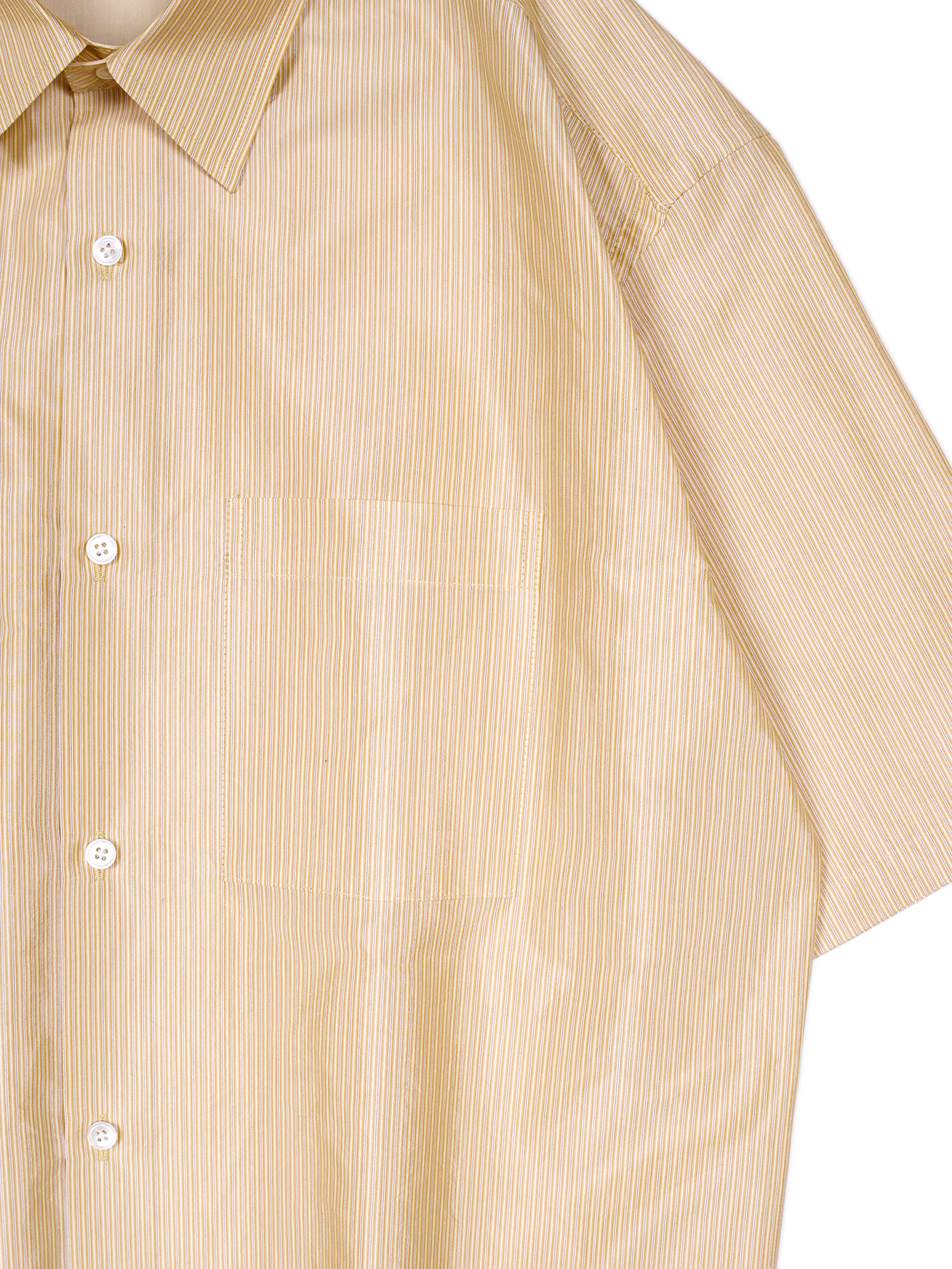 RAW SILK/GIZA STRIPE HALF SLEEVE BIG SHIRTS｜YELLOW