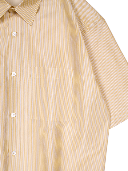 RAW SILK/GIZA STRIPE HALF SLEEVE BIG SHIRTS｜YELLOW