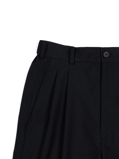 Super130's WORSTED WOOL TROPICAL SHORT PANTS｜BLACK