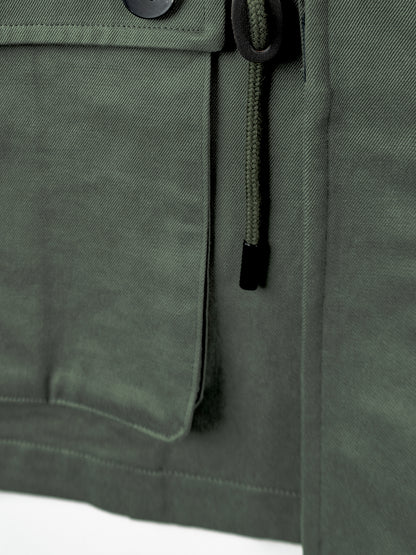 LEATHER COLLAR FINX/ZIMBABWE COTTON TWILL BLOUSON｜KHAKI
