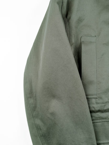 LEATHER COLLAR FINX/ZIMBABWE COTTON TWILL BLOUSON｜KHAKI