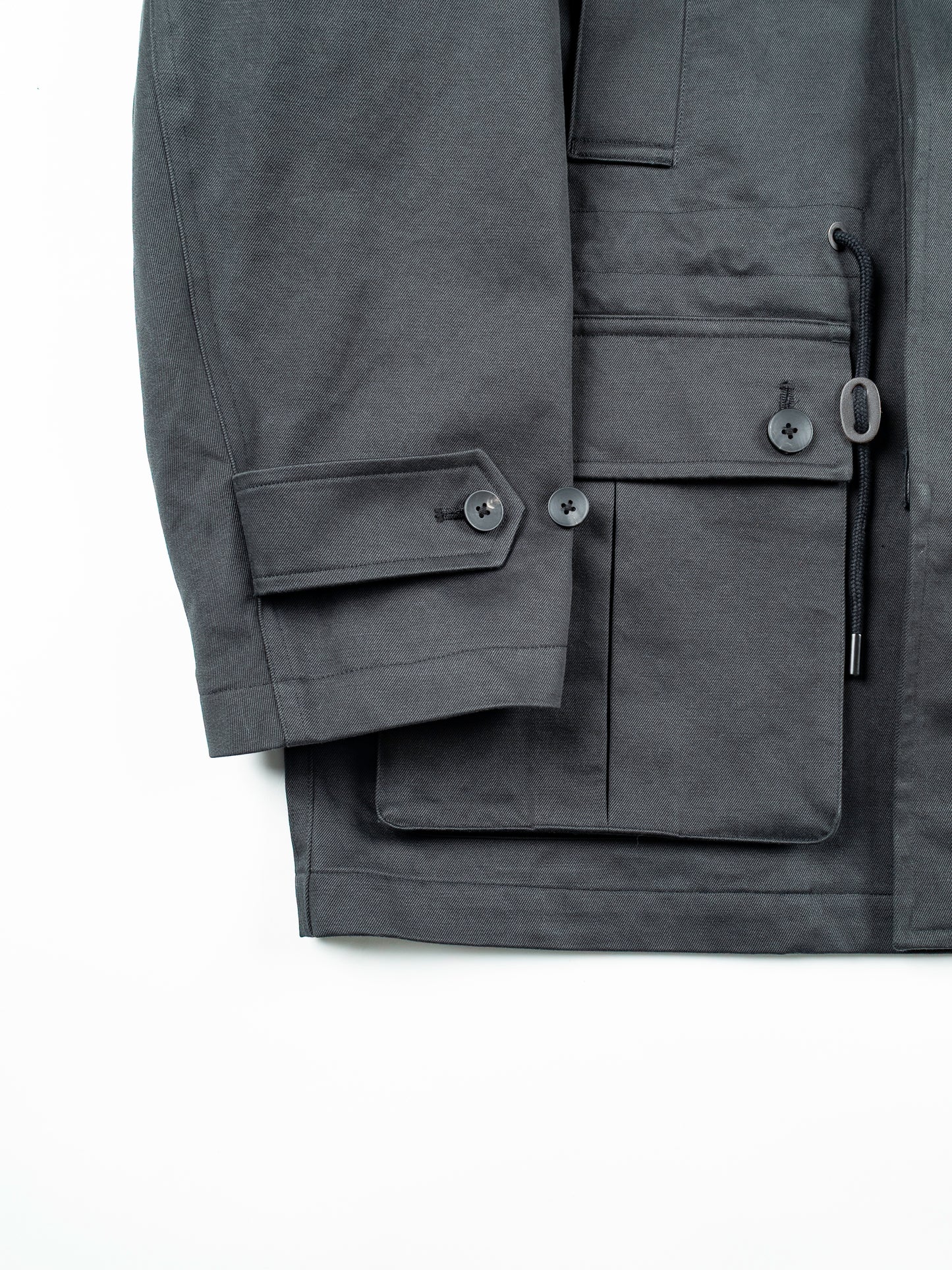 LEATHER COLLAR FINX/ZIMBABWE COTTON TWILL BLOUSON｜BLACK