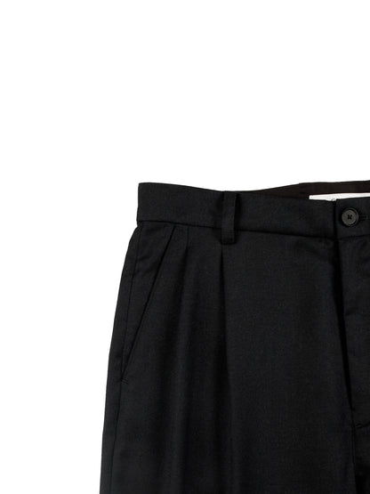 Super130's WORSTED WOOL LIGHT MILLED WIDE PANTS｜TOP BLACK