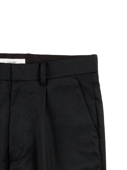 Super130's WORSTED WOOL LIGHT MILLED SLACKS｜TOP BLACK