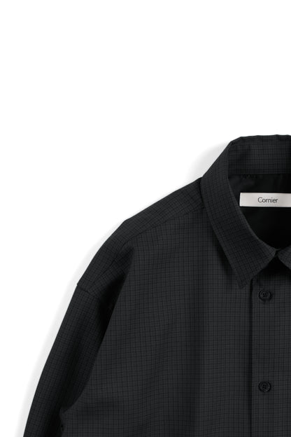 Super160's WOOL/SILK CHECK SHIRTS｜BLACK CHECK