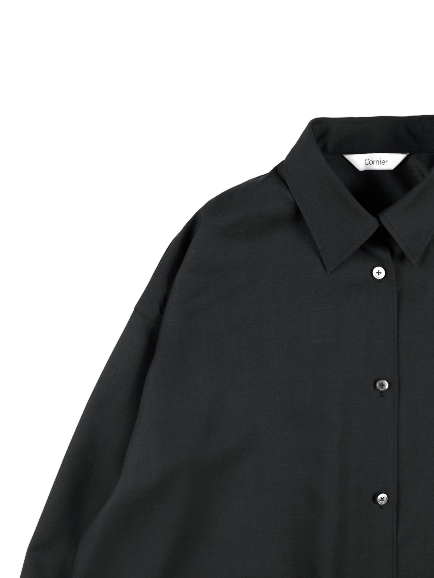 Super130's WOOL CHAMBRAY GABARDINE SHIRTS DRESS｜BLUE CHARCOAL