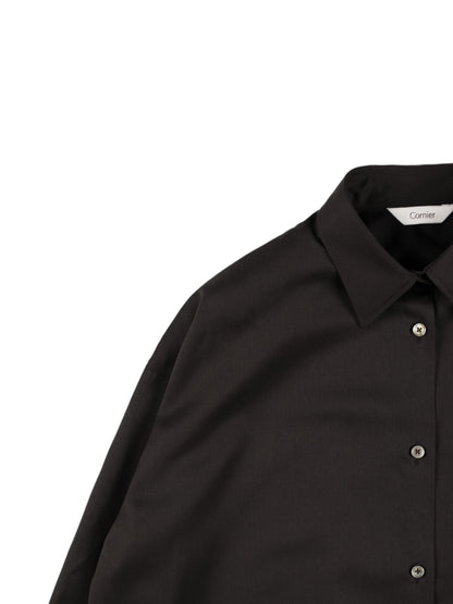 Super130's WOOL CHAMBRAY GABARDINE SHIRTS DRESS｜BLACK BROWN