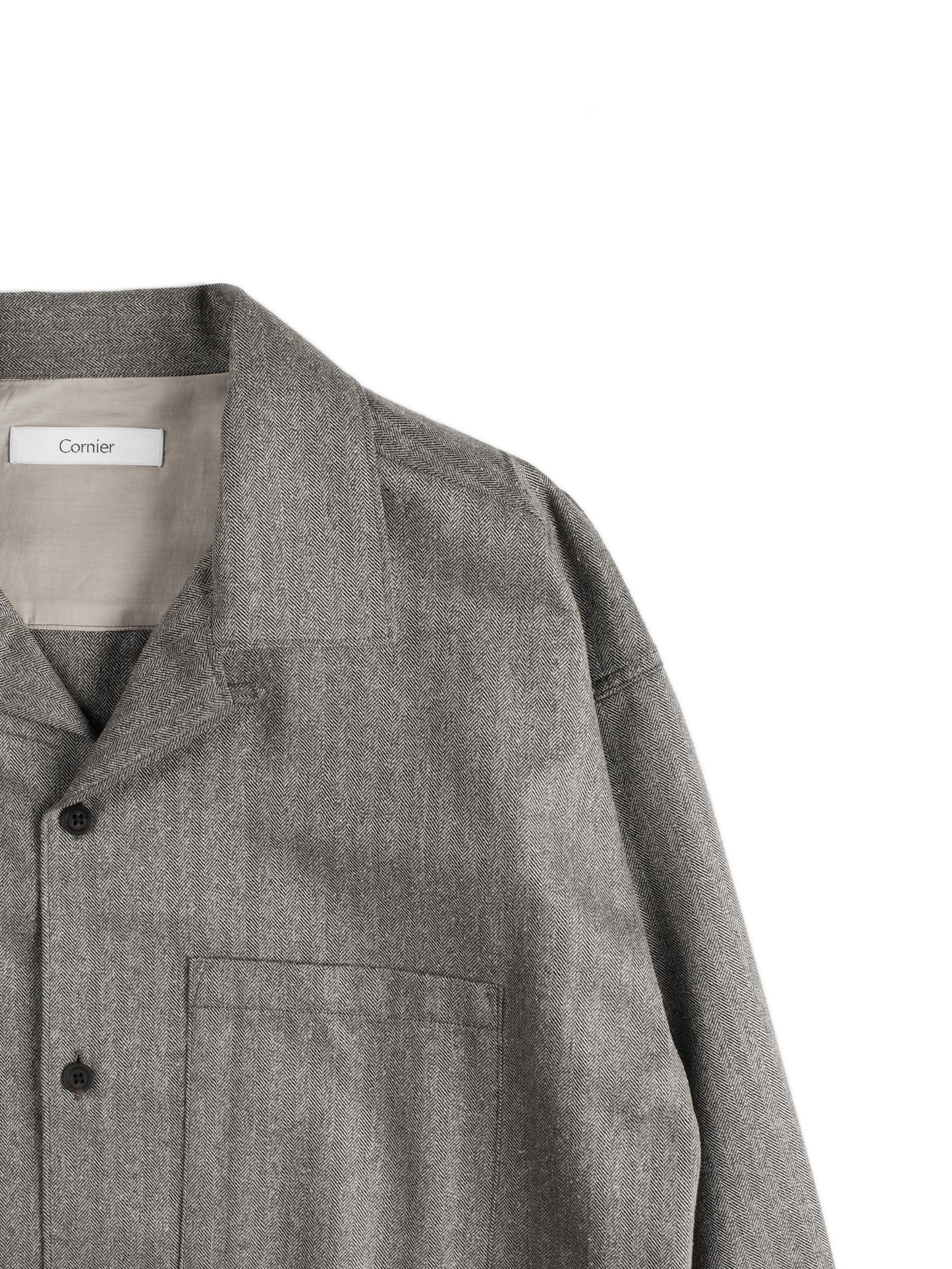 Super130's WOOL/SILK HERRINGBONE SHIRTS｜BROWN