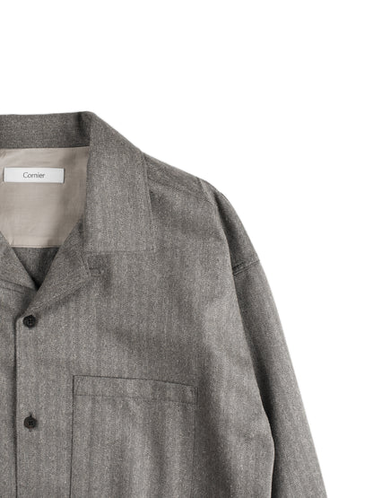 Super130's WOOL/SILK HERRINGBONE SHIRTS｜BROWN