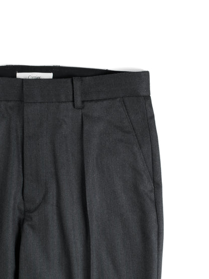 Super130's WOOL/SILK HERRINGBONE SLACKS｜CHARCOAL