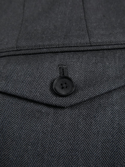 Super130's WOOL/SILK HERRINGBONE SLACKS｜CHARCOAL
