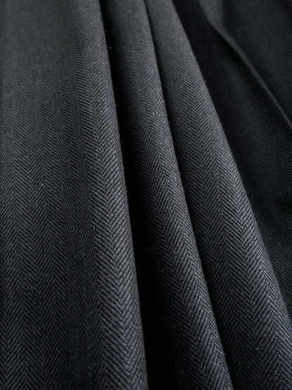 Super130's WOOL/SILK HERRINGBONE SLACKS｜CHARCOAL