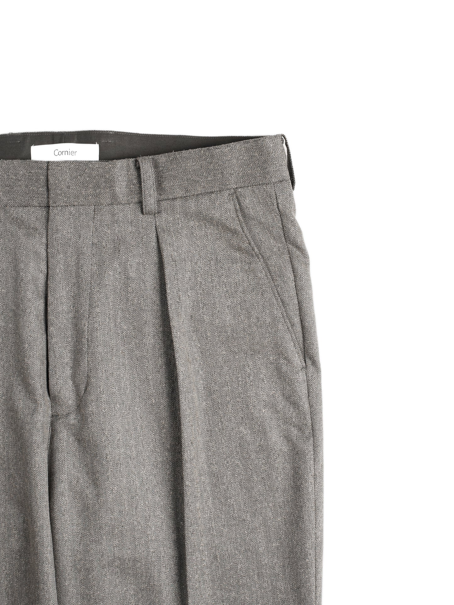 Super130's WOOL/SILK HERRINGBONE SLACKS｜BROWN